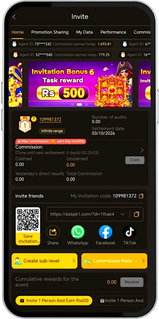 666PK Referral Program rewards and earning 